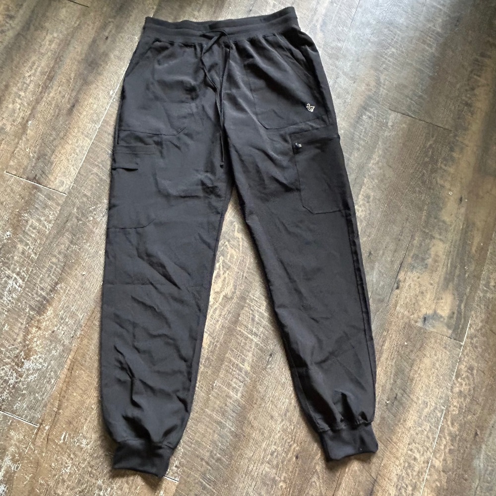 Dodo Black Cargo Scrubs Pants Woman's Medium Elastic Waist Utility Stretch
